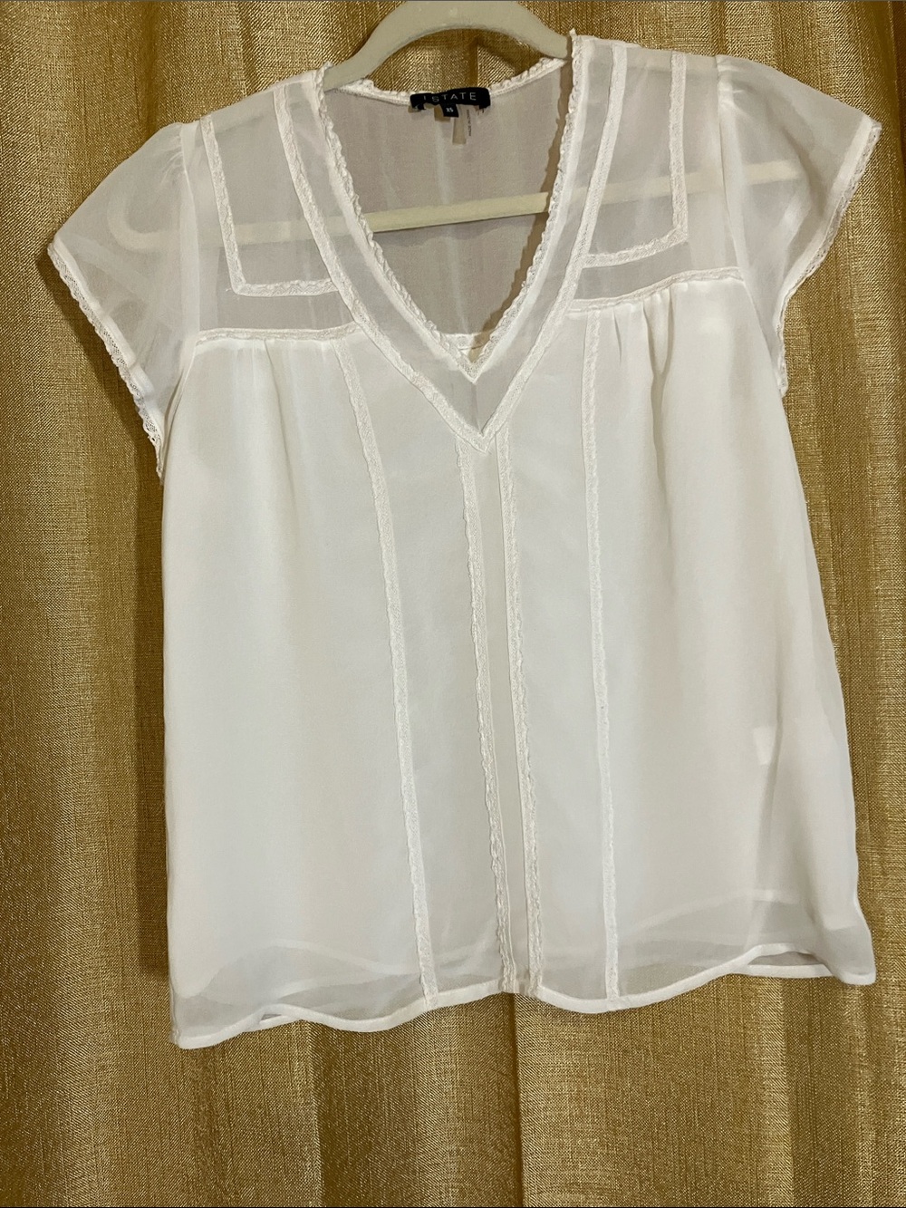 1. State White V-Neck Cap Sleeve Blouse with Lace Insets